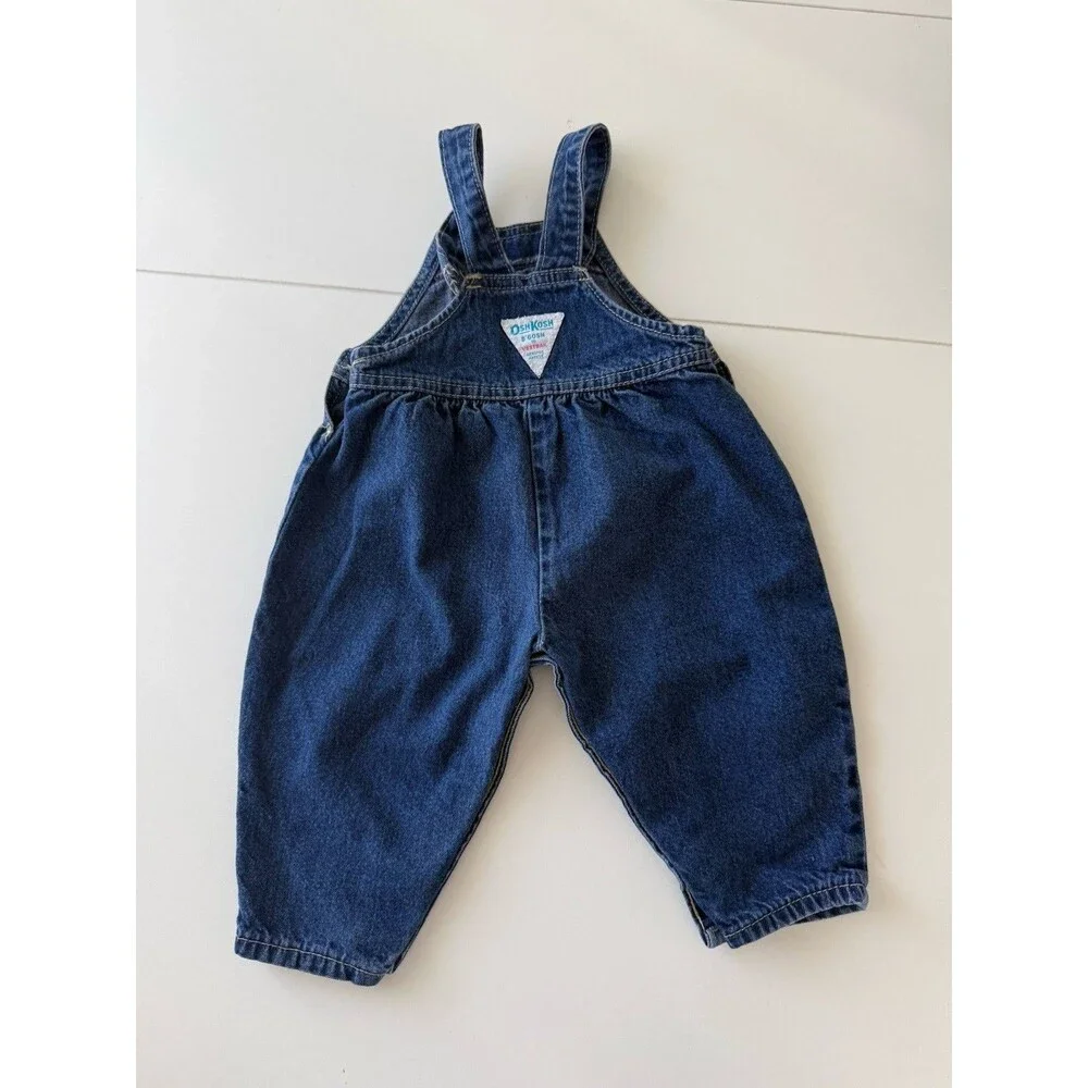 Vintage OshKosh B'Gosh DENIM OVERALLS Girls 6/9 Mos Vestbak Jeans Made in USA